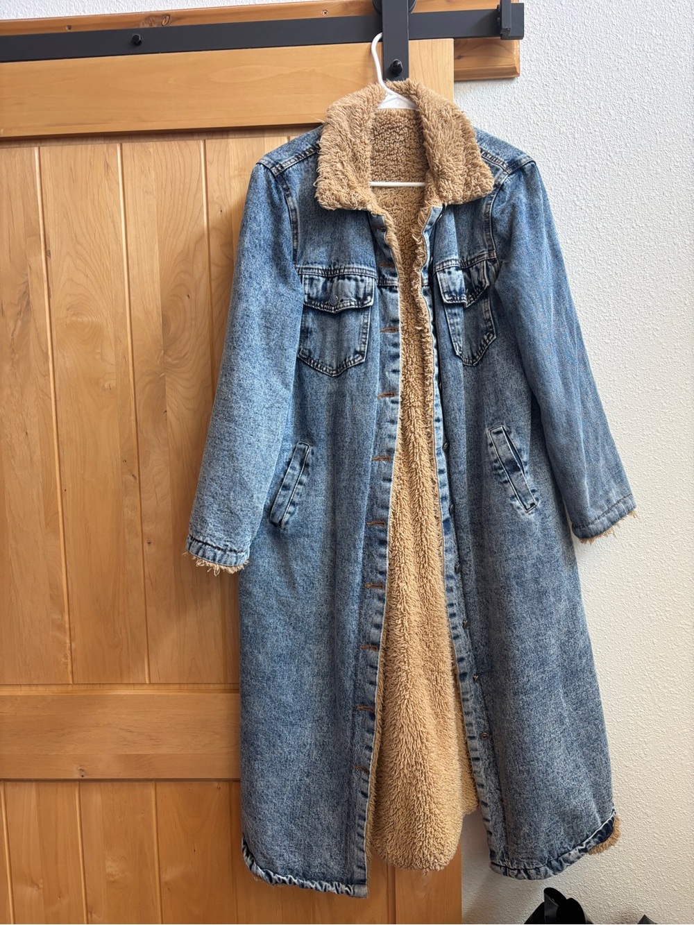 Forever 21 Blue Denim Long Sherpa-Lined Jacket
